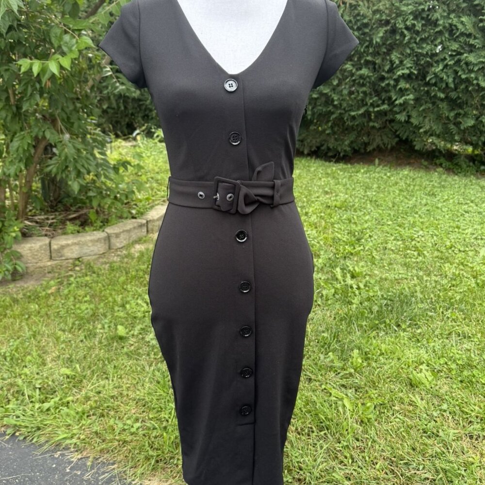 Express Black Belted Bodycon Dress | X-Small